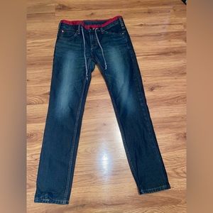 Edwin 503 Jerseys Jeans Red Waistband Drawstring Size Large Waist 30” Inseam 28”